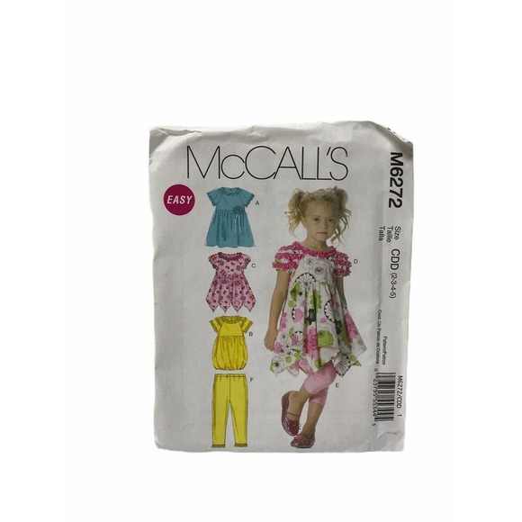 MCCALL'S M6272 Child's SIZES: 2,3,4,5; DRESSES, LEGGINGS TOPS Sewing Pattern - Picture 1 of 7